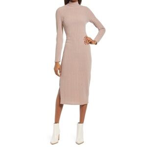 NWT FLORET STUDIOS Twist Back Long Sleeve Ribbed Sweater Dress in Mocha